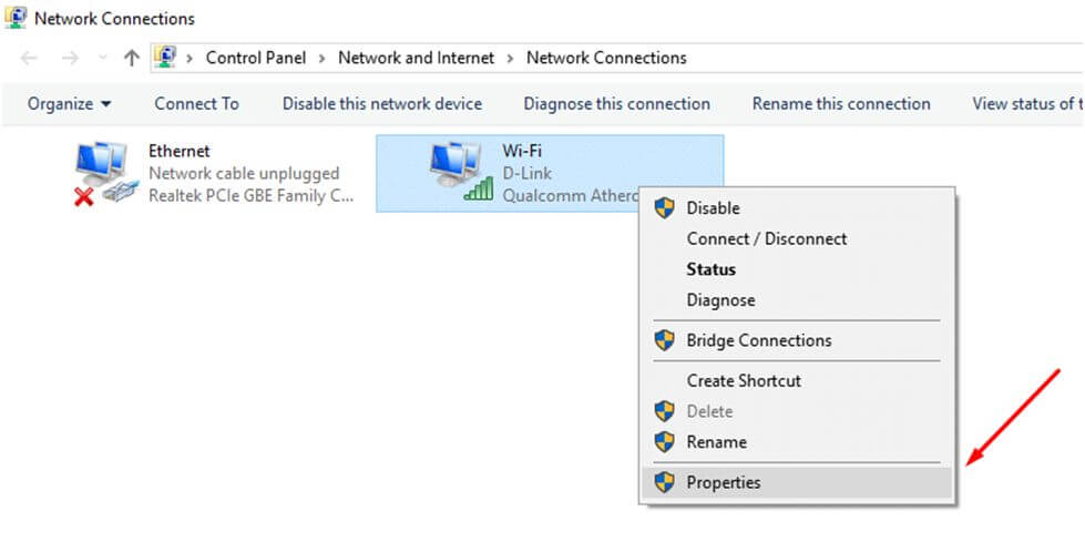 Network Connections in control panel