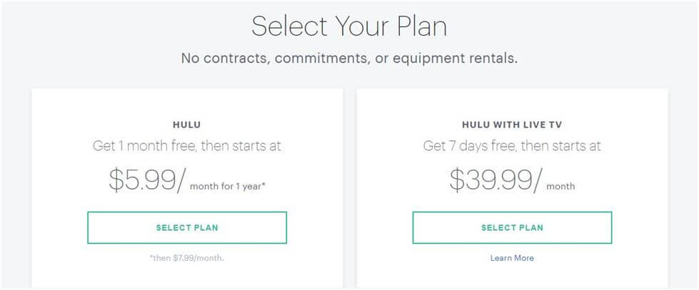 Hulu offers two different packages