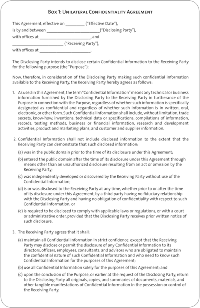 sample of a non disclosure agreement