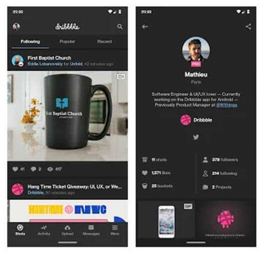 Dribble - social app design app