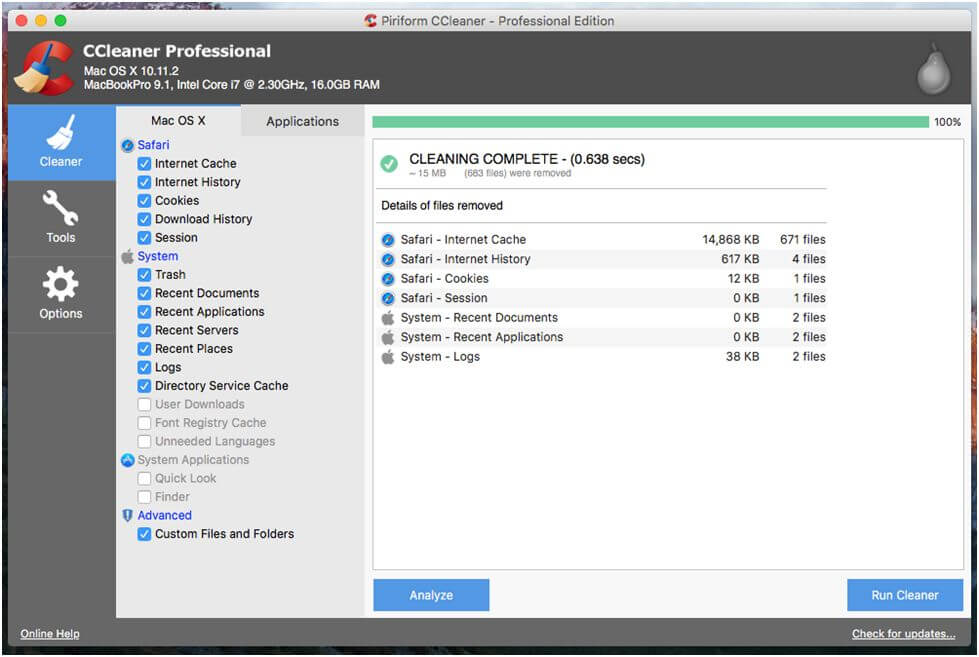 Features of CCleaner for Mac