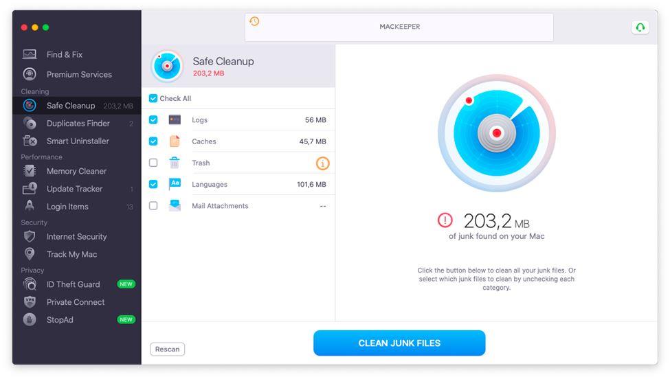 mackeeper safe cleanup scan results