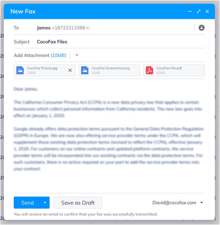 CocoFax dashboard