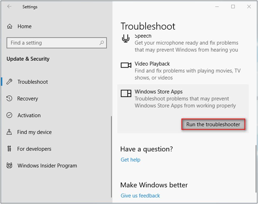 Run Windows Store Apps Troubleshooter