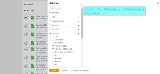 apply these filters by managing columns