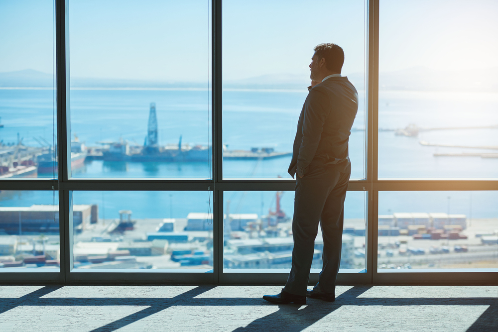 Rearview,Of,A,Confident,Mature,Businessman,Talking,Logistics,On,His