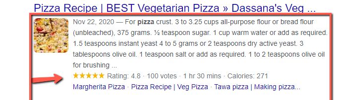 pizza recipe rich result