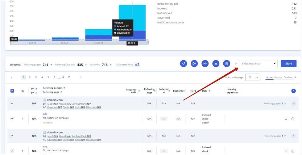 Indexing of backlinks