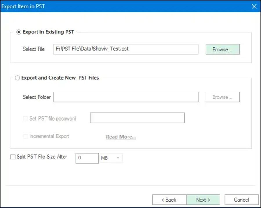Choose the option to save the recovered PST file into an existing or new PST file