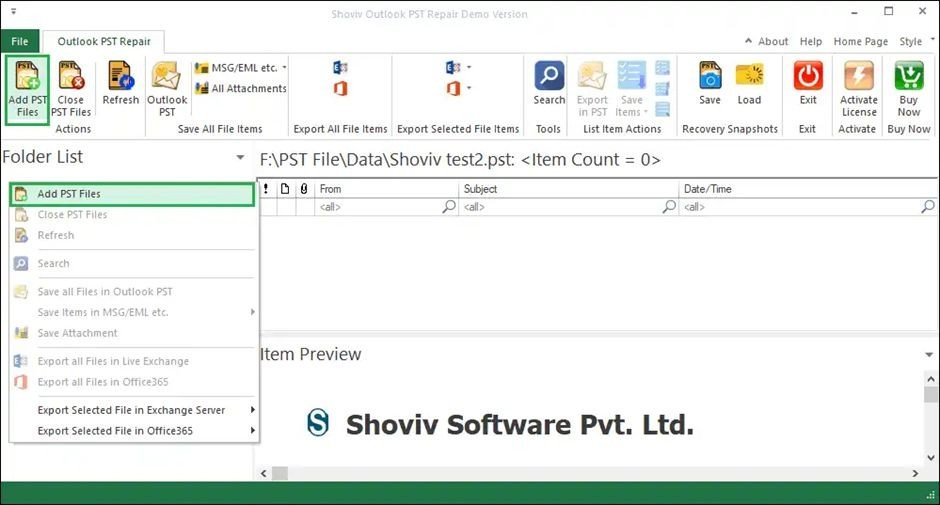Tap on the Add PST files option