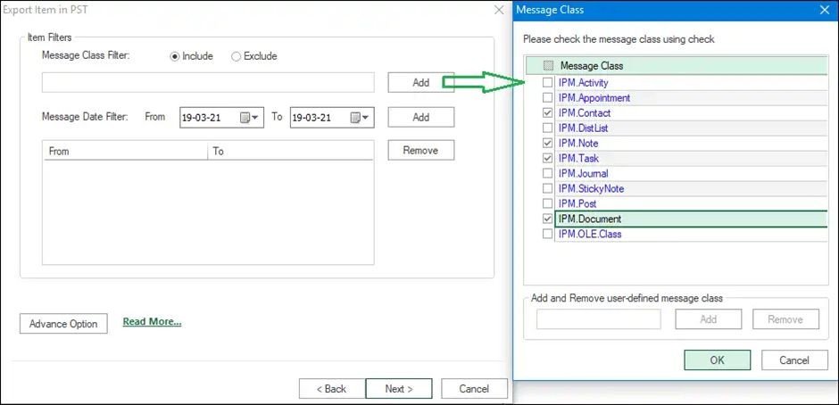 Use the filter option if you wish to include or exclude any item