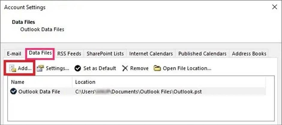 data files tab and hit the Add option