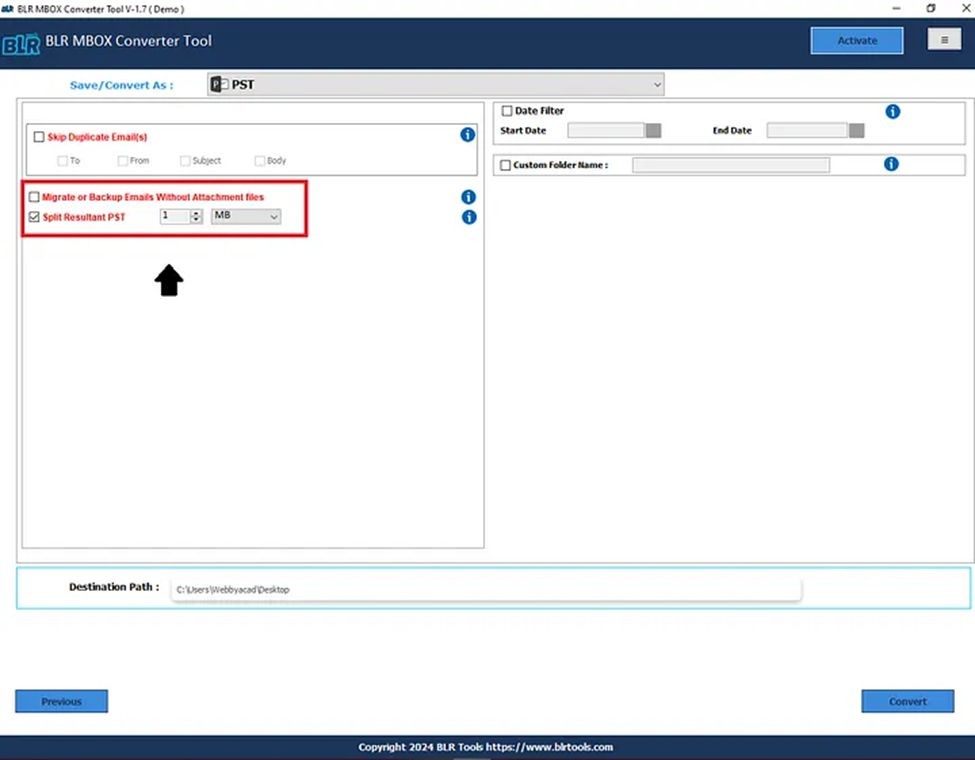 Select the folders you wish to export