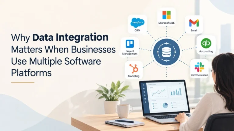 Data integration connecting multiple software platforms for businesses
